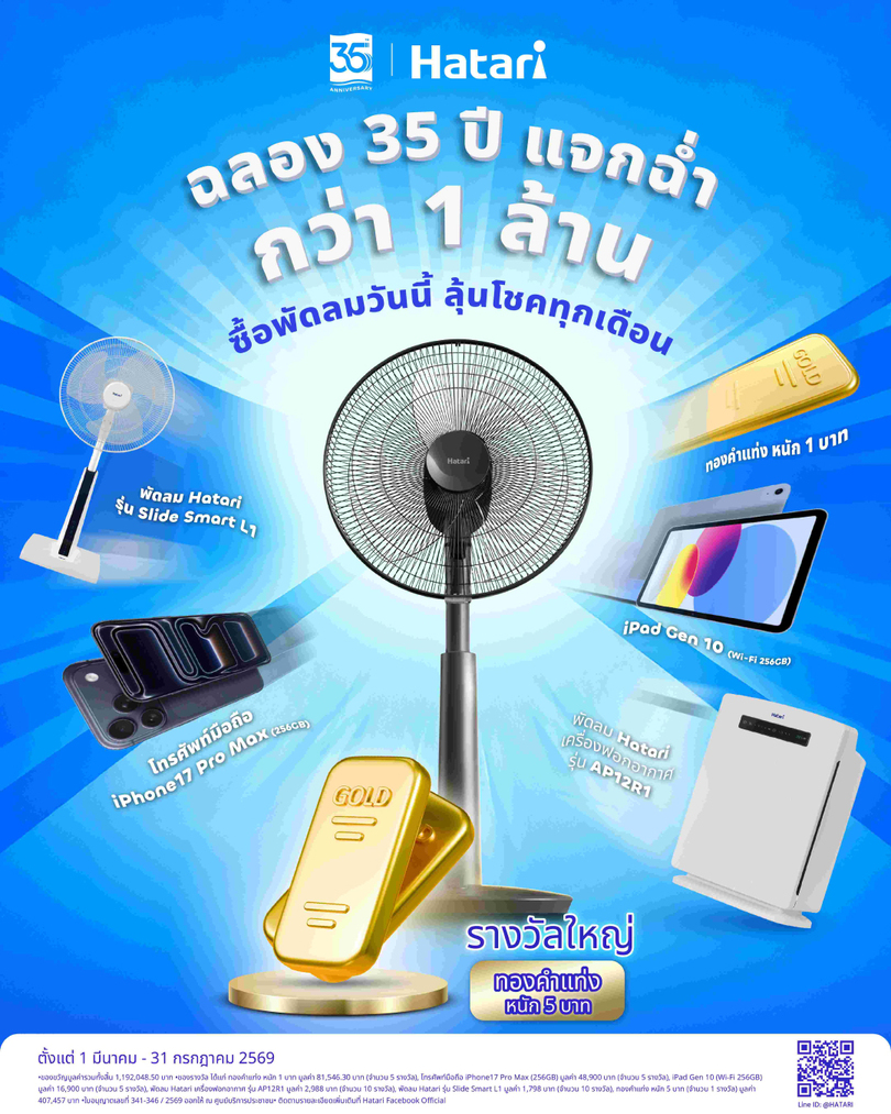 ลุ้นทอง 5 บาท ‘ฮาตาริ’ ฉลอง 35 ปี ‘ส่งต่อความเย็น ส่งต่อความสุข’